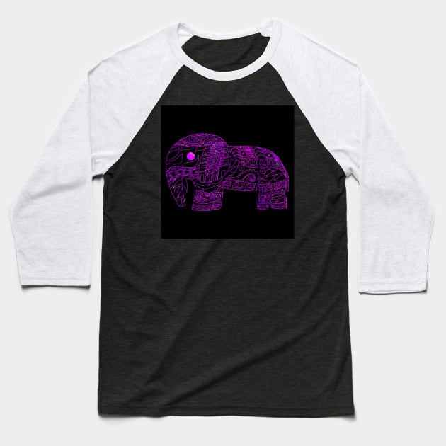 elephant in purple vector wallpaper art in mexican pattern Baseball T-Shirt by jorge_lebeau